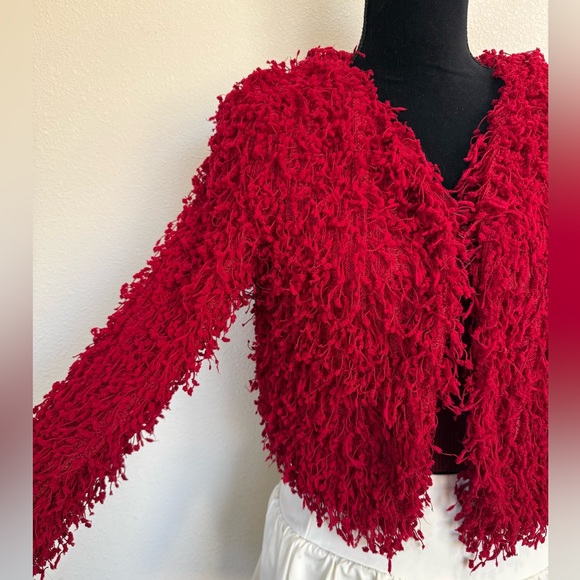 Windsor Red Shaggy Faux Fur Cropped Jacket Size S | Statement Party Y2K Glam - Picture 4 of 7